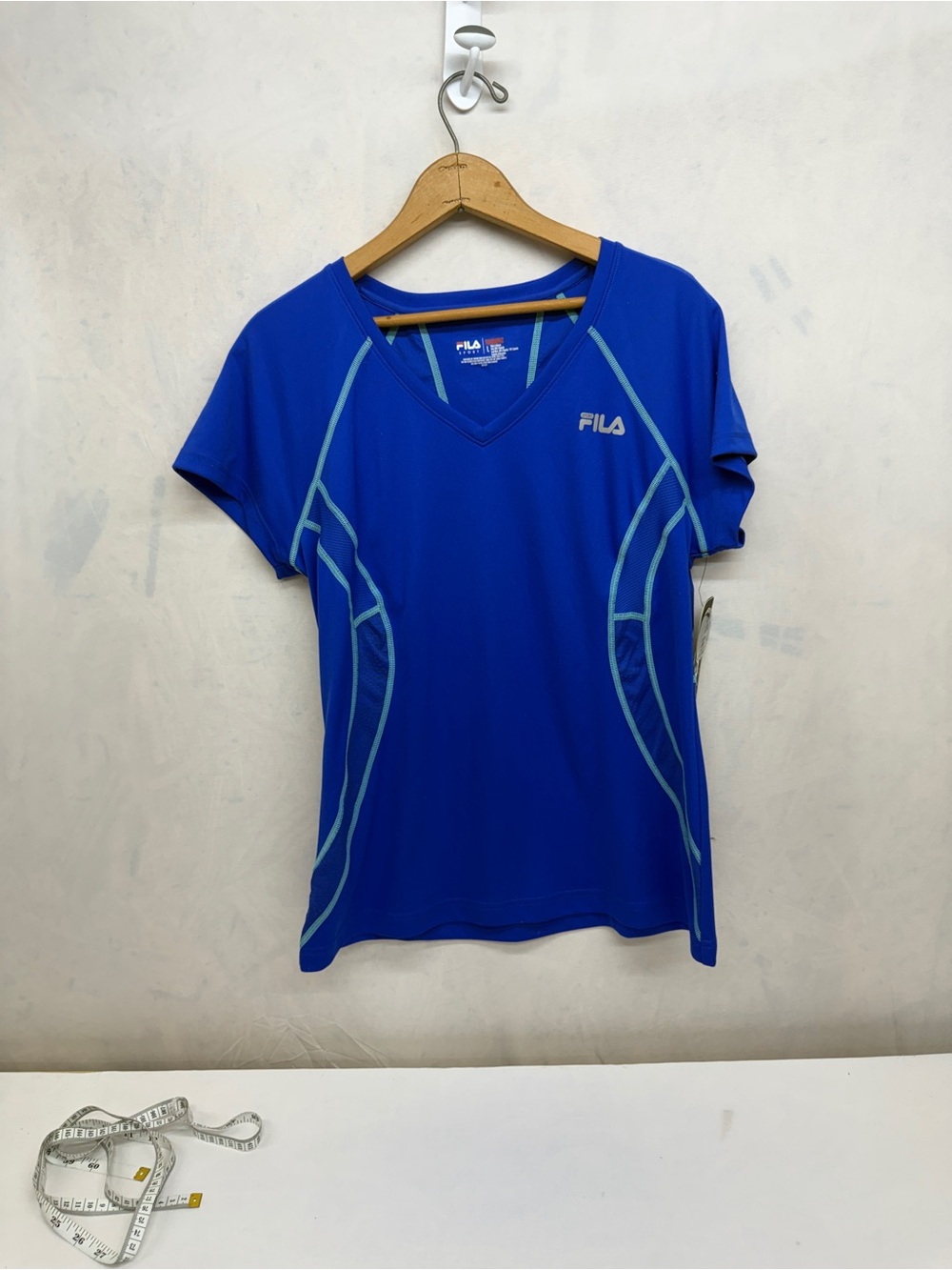 Fila Blue Short Sleeve V-Neck Performance Tee with Aqua Piping